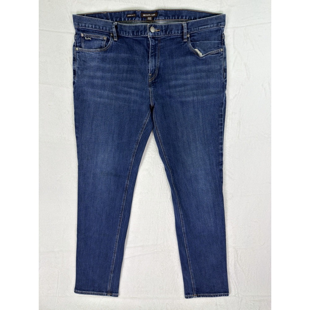 Michael Kors Jeans Mens 38x32 Blue Dark Wash Parker Slim Fit Straight Stretch